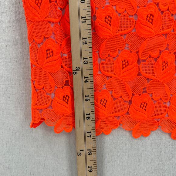 ALC Adriana Crop Top Women 0 Neon Orange Floral Lace Crew neck Scalloped Crochet - Picture 14 of 15